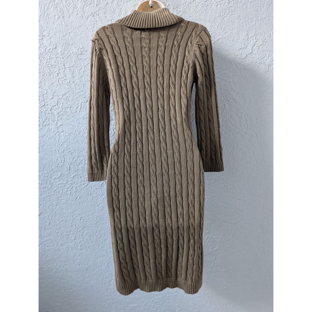 Calvin Klein Cable Knit Sweater Dress Women S Taupe Brown Faux Leather Buckle - Picture 3 of 11